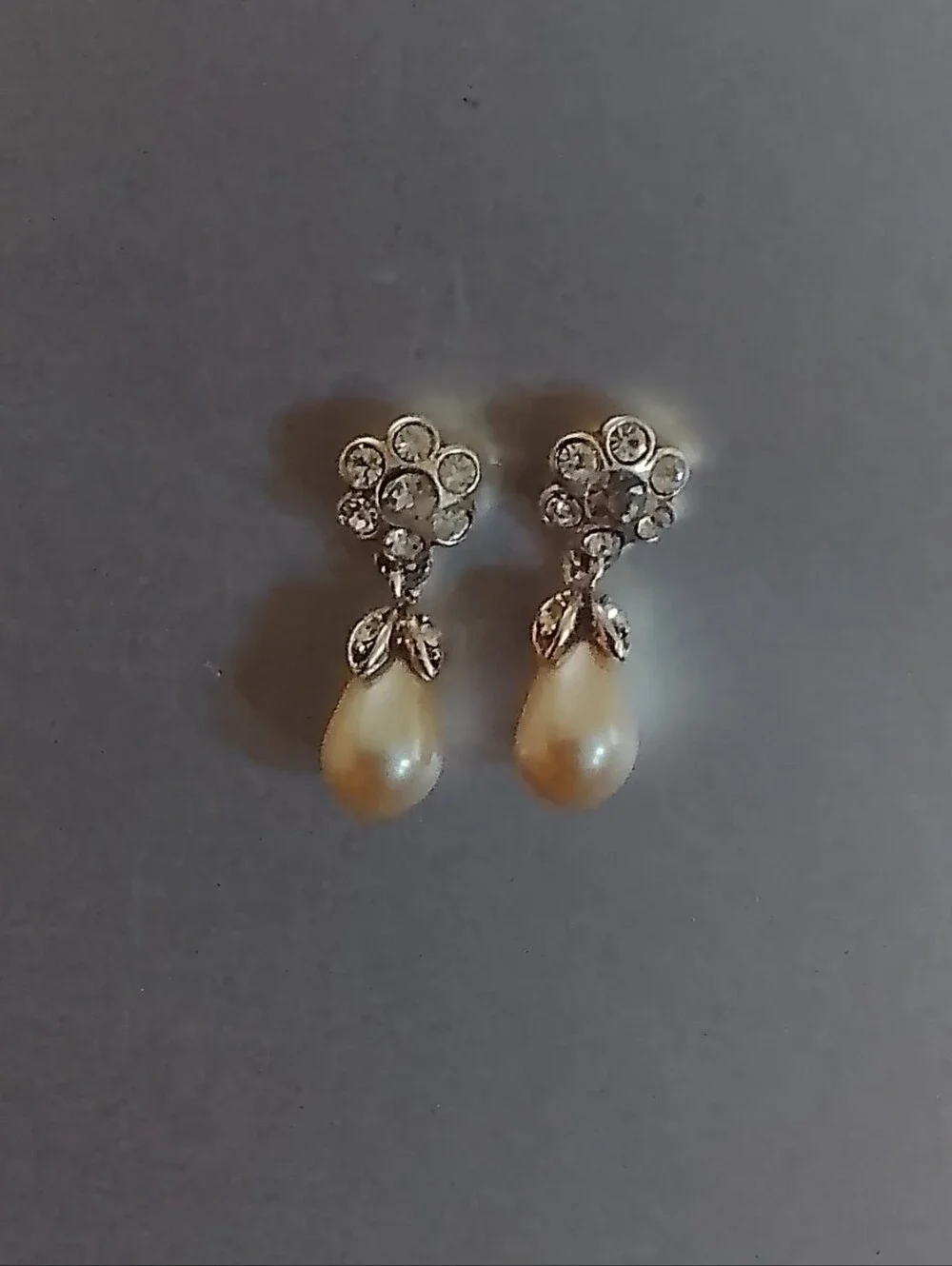 Source Unknown Silver Floral Pearl Teardrop Earrings